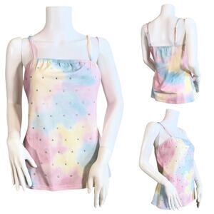 Venus Pink Ombré Tie Dye Adjustable Strap Rhinestone Tank SZ L or XL $49